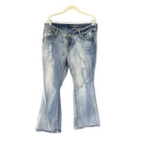 Amethyst Jeans Size 16 Distressed Flare Bootcut Light Wash Y2K Western Denim